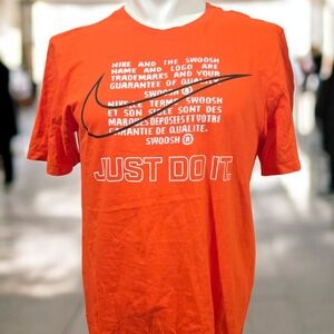 Nike Men's Vibrant Orange Tee with Swoosh and Text